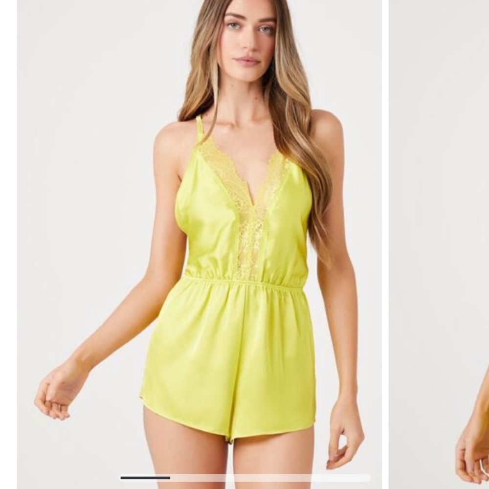 Lime Green Lace Trim Sleep Romper